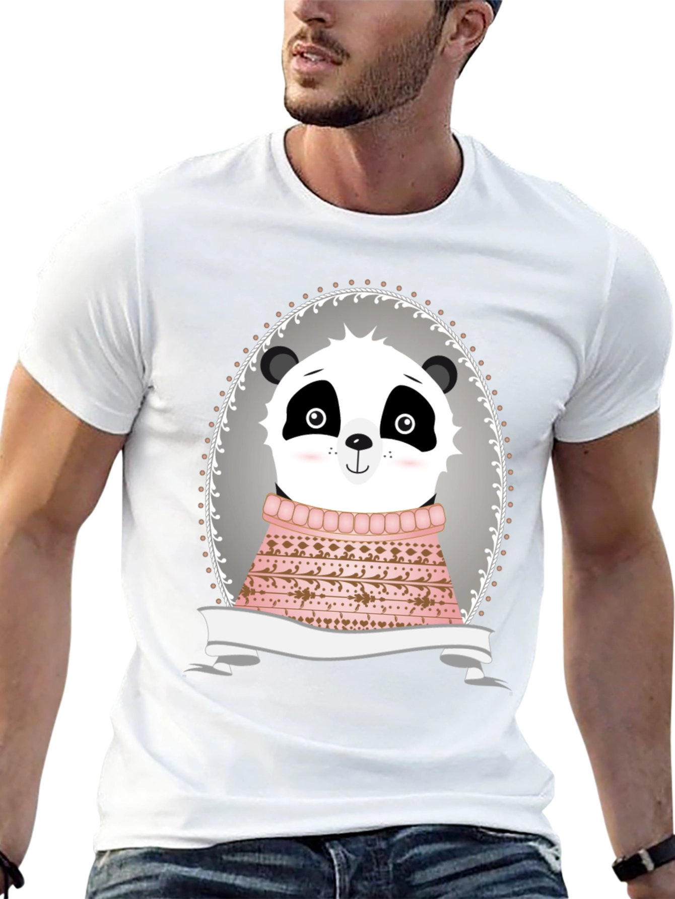 Panda in Sweater Graphic Tee - Unisex Black T-Shirt