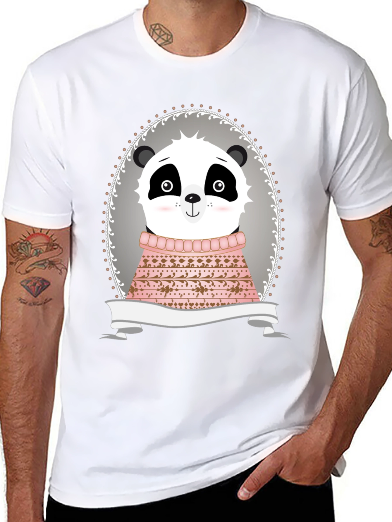 Panda in Sweater Graphic Tee - Unisex Black T-Shirt