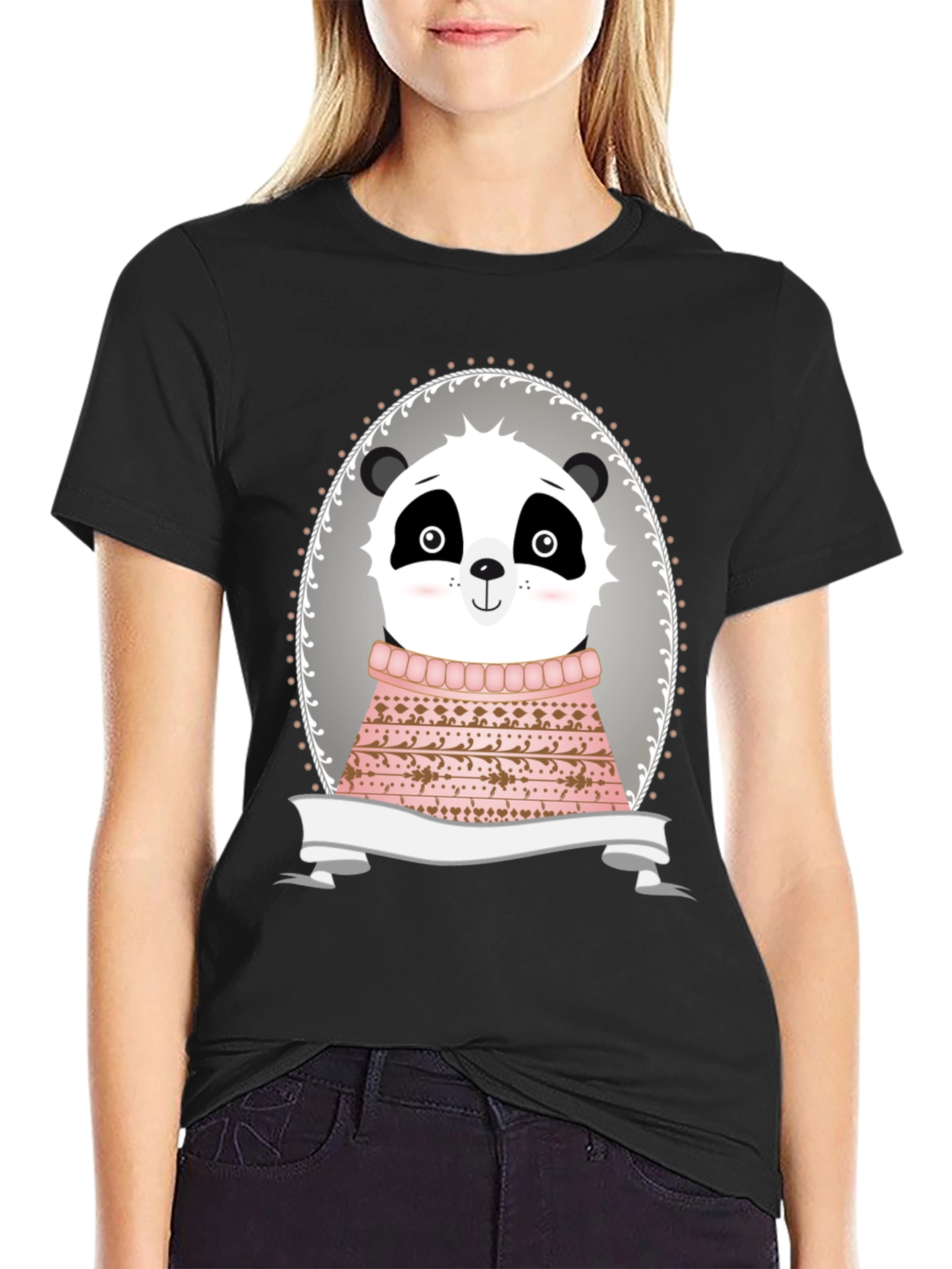 Panda in Sweater Graphic Tee - Unisex Black T-Shirt