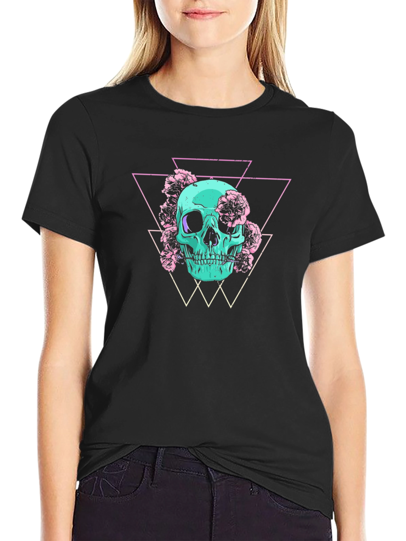 Skull & Flowers Graphic Tee - Edgy Style