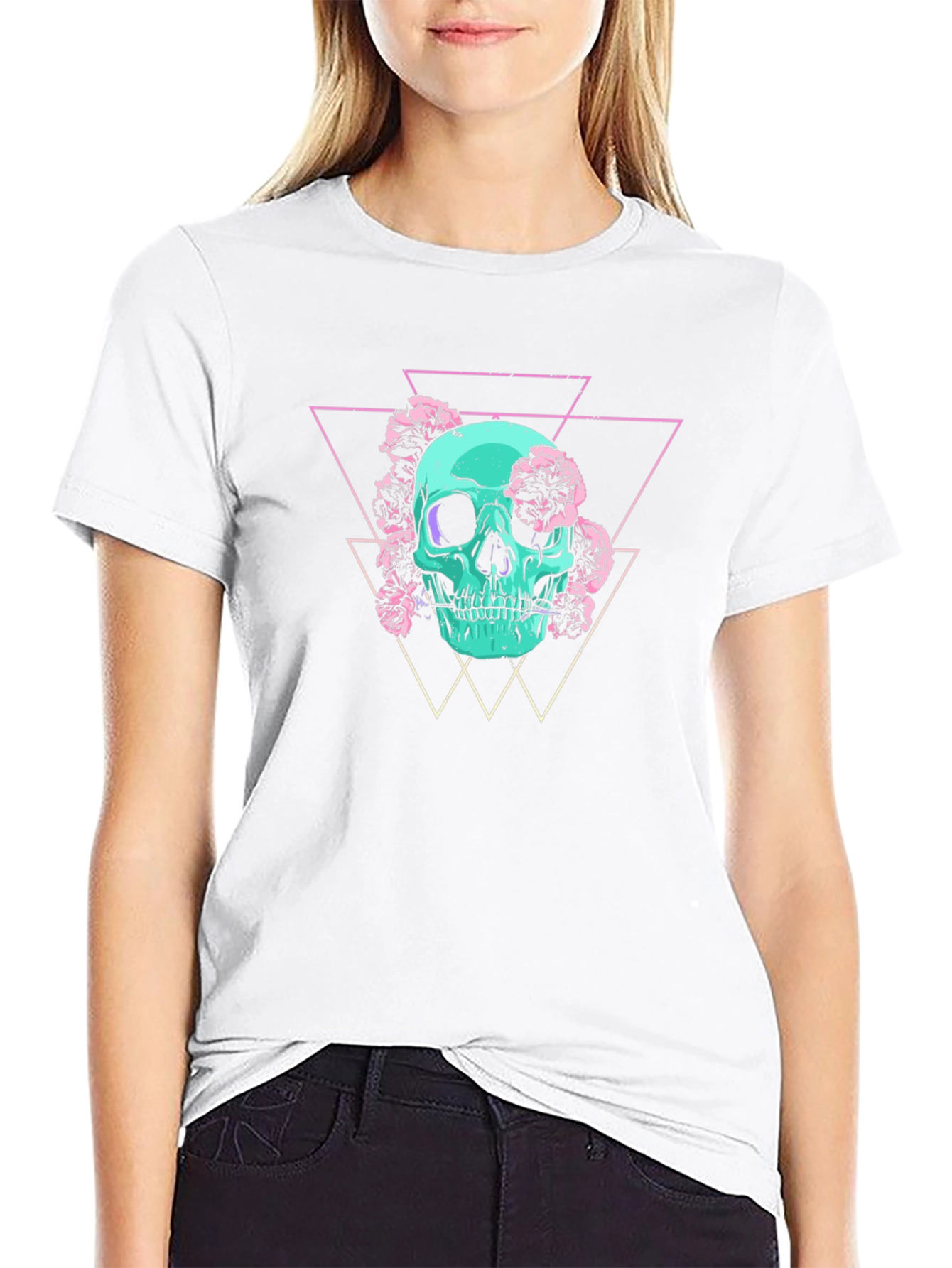 Skull & Flowers Graphic Tee - Edgy Style
