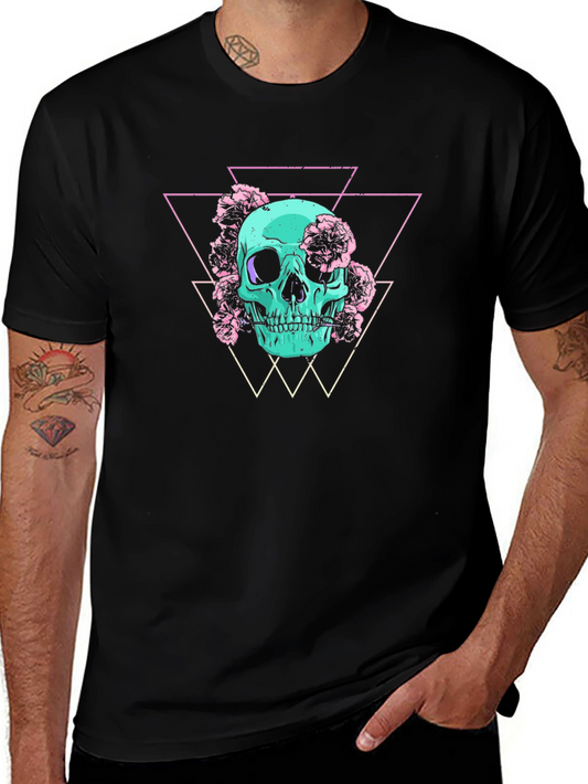 Skull & Flowers Graphic Tee - Edgy Style