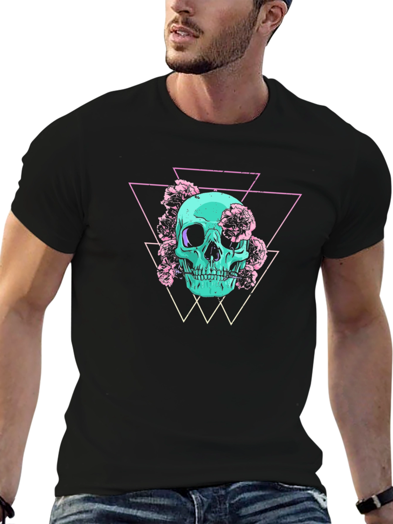 Skull & Flowers Graphic Tee - Edgy Style