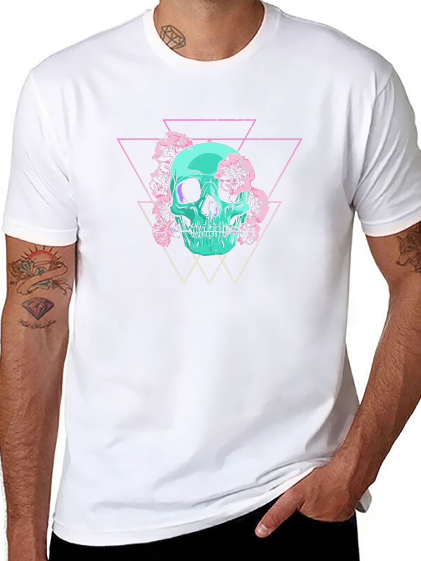 Skull & Flowers Graphic Tee - Edgy Style