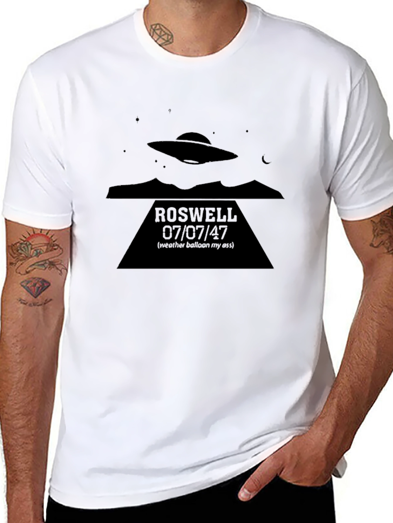 Roswell UFO Conspiracy T-Shirt - Mens Black Tee