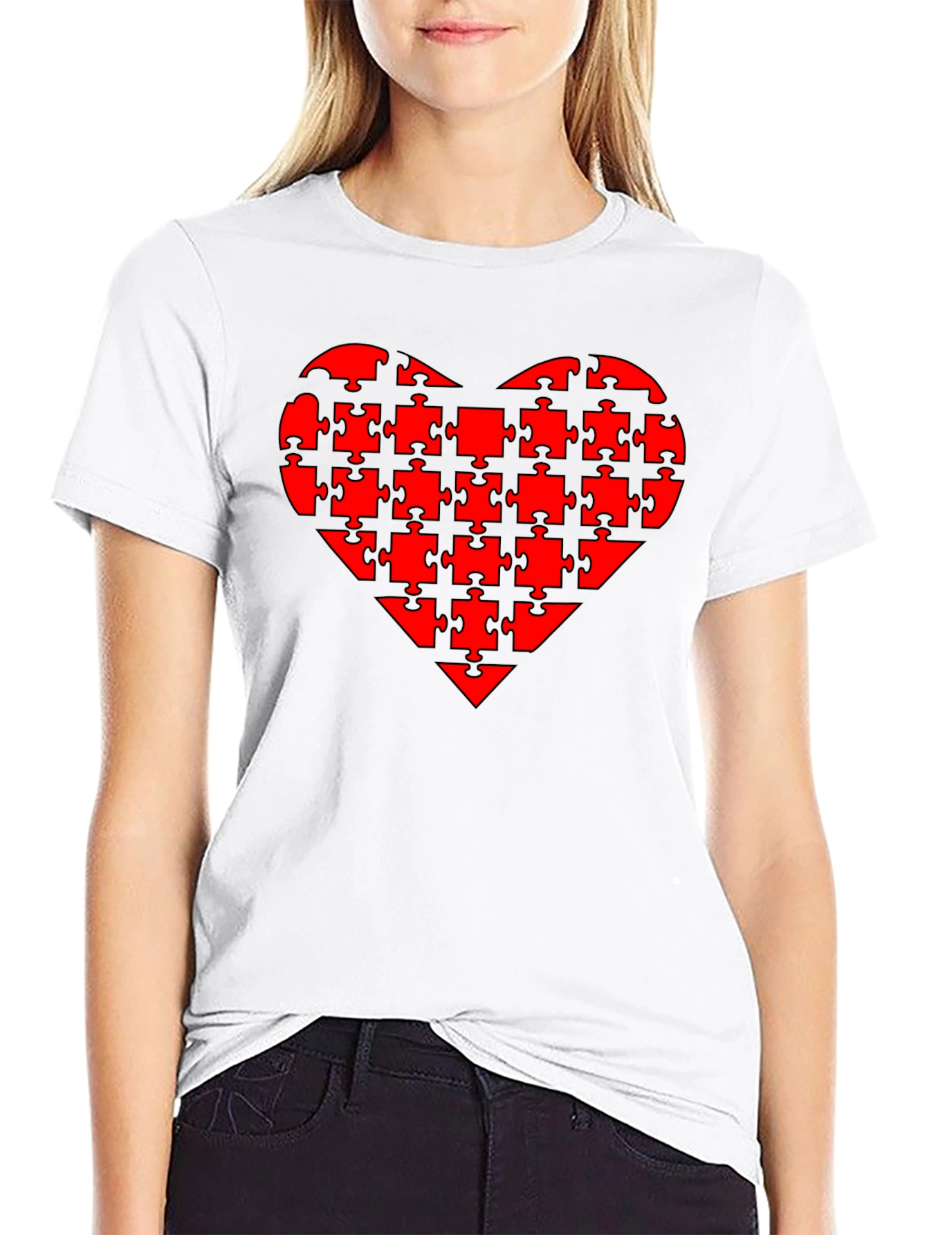 Puzzle Heart Tee - Black Casual T-Shirt