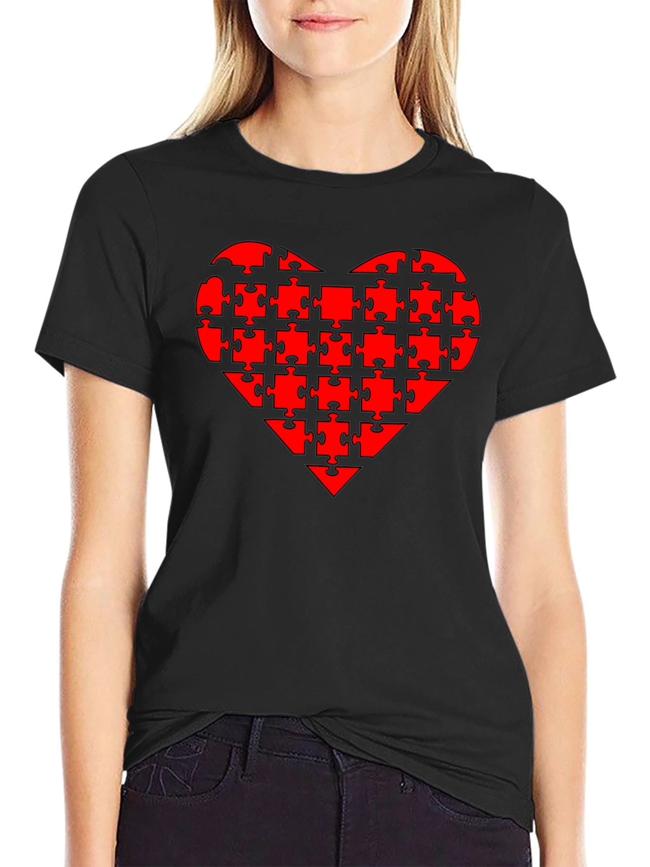 Puzzle Heart Tee - Black Casual T-Shirt
