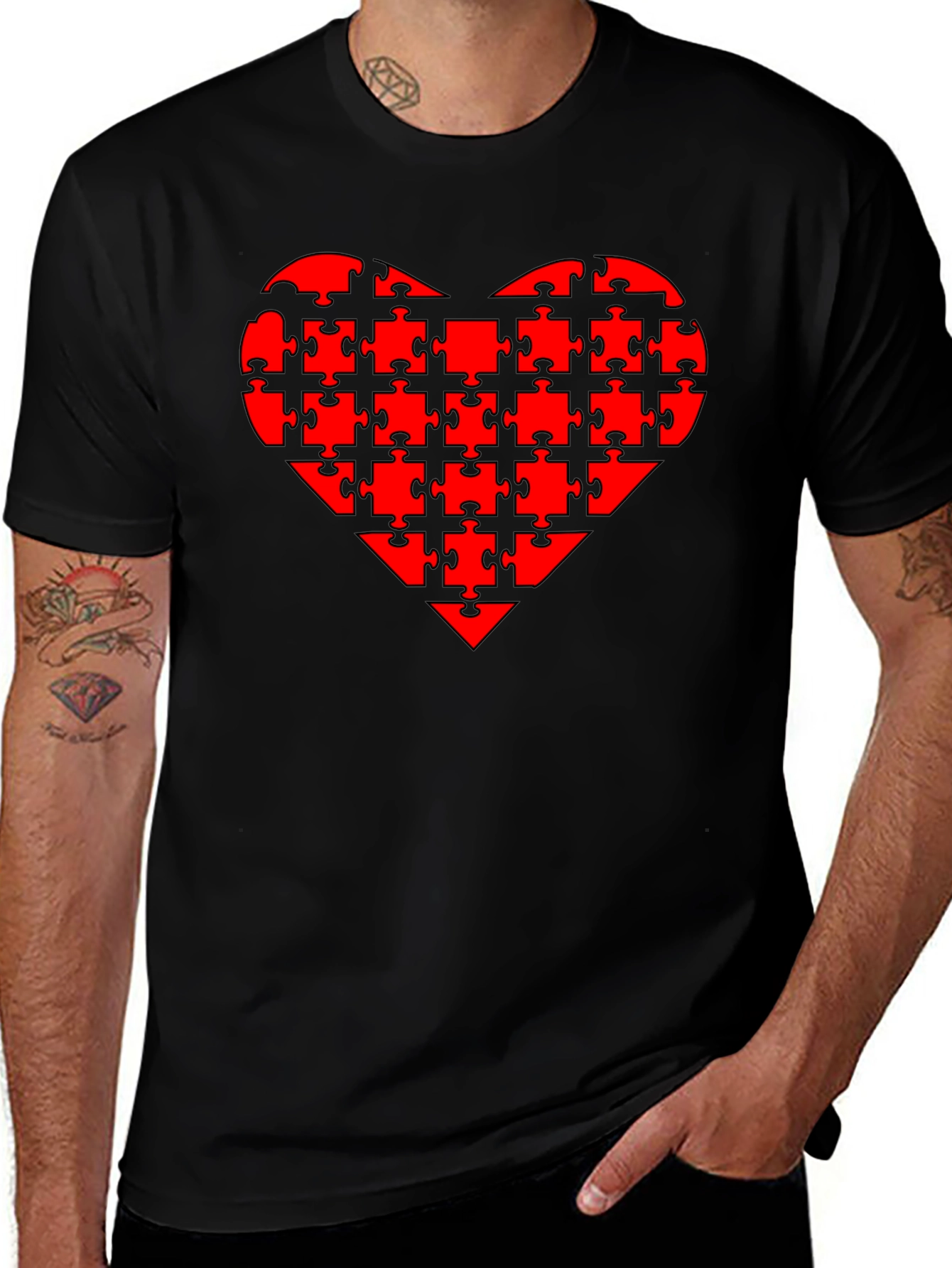 Puzzle Heart Tee - Black Casual T-Shirt