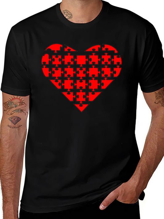 Puzzle Heart Tee - Black Casual T-Shirt