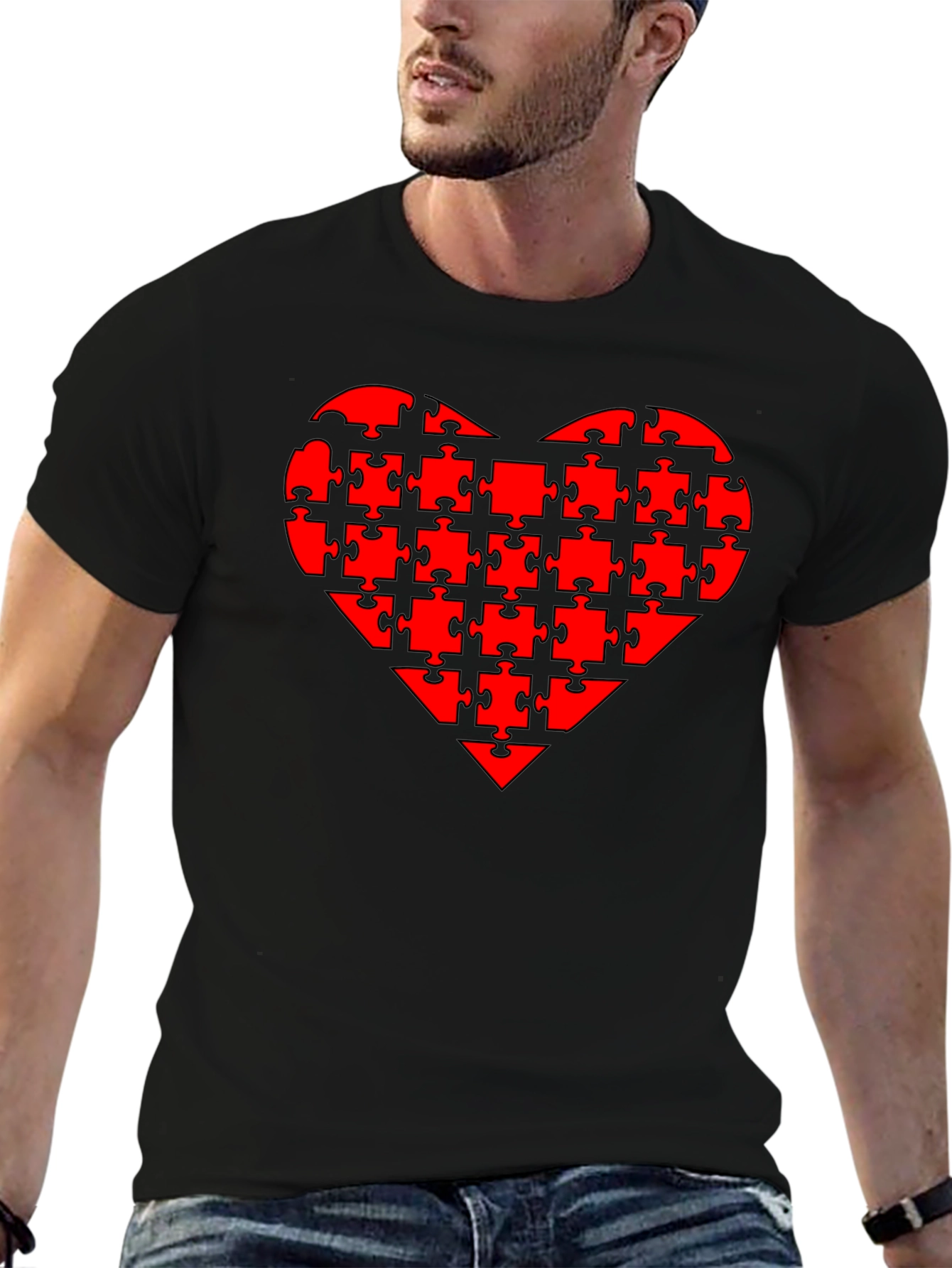 Puzzle Heart Tee - Black Casual T-Shirt