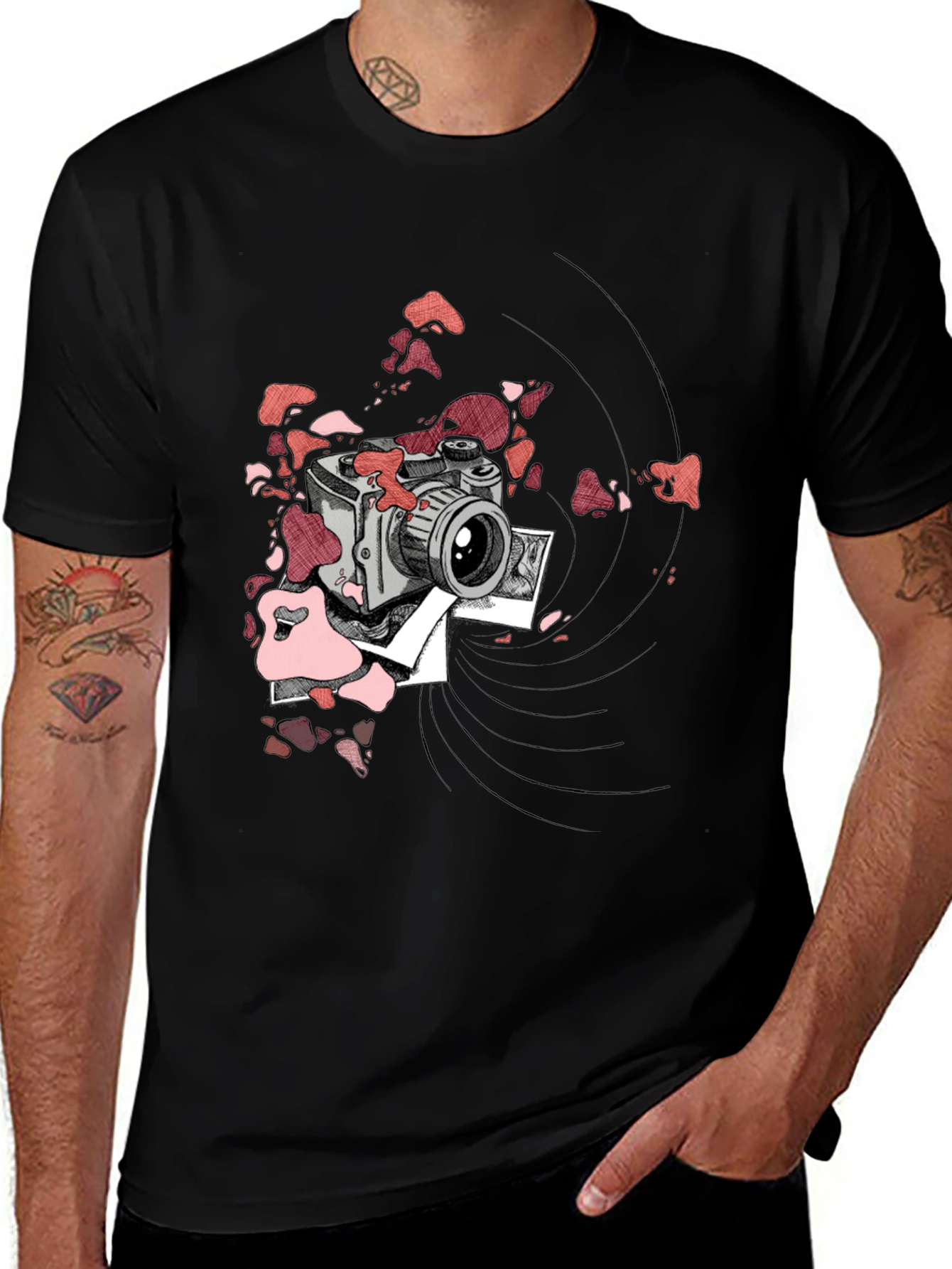 Retro Camera Graphic Tee - Black Cotton T-Shirt