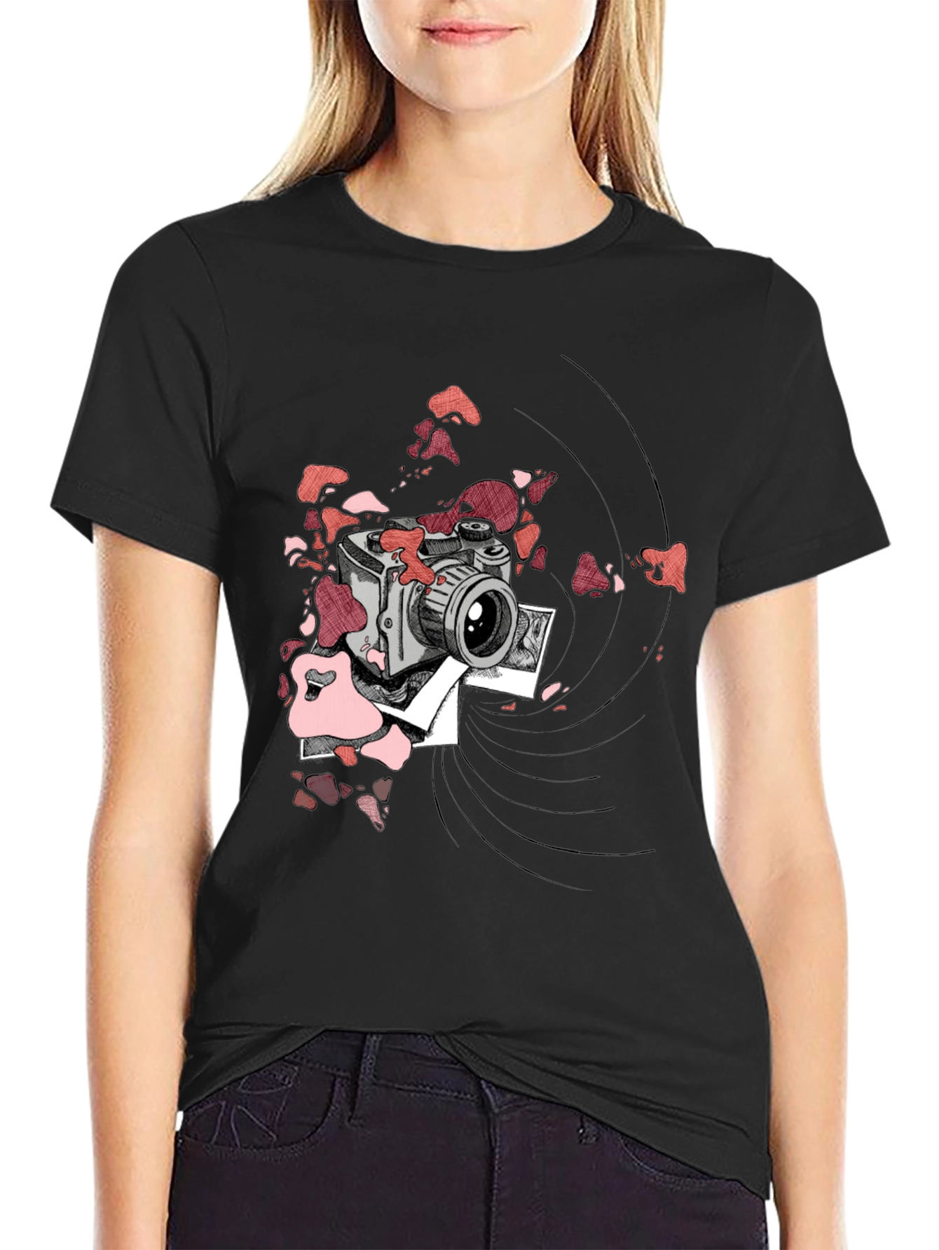 Retro Camera Graphic Tee - Black Cotton T-Shirt