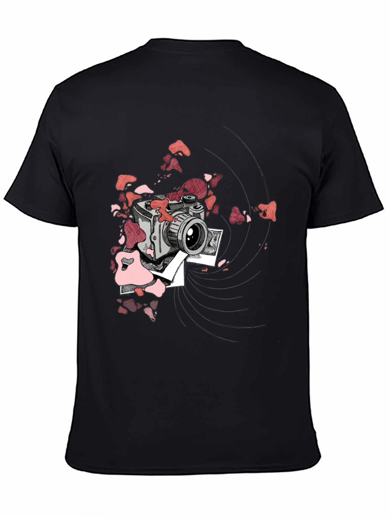 Retro Camera Graphic Tee - Black Cotton T-Shirt