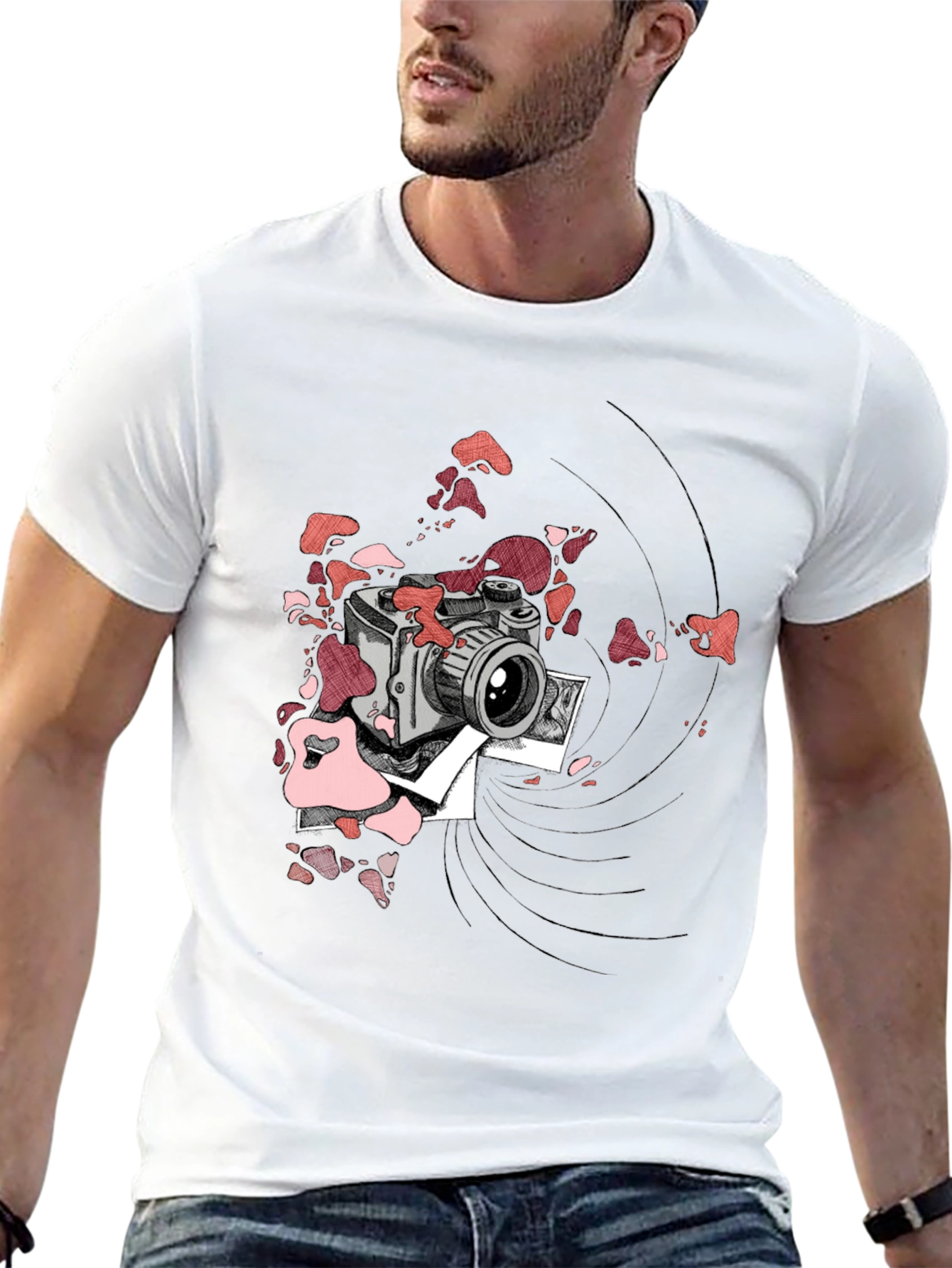 Retro Camera Graphic Tee - Black Cotton T-Shirt