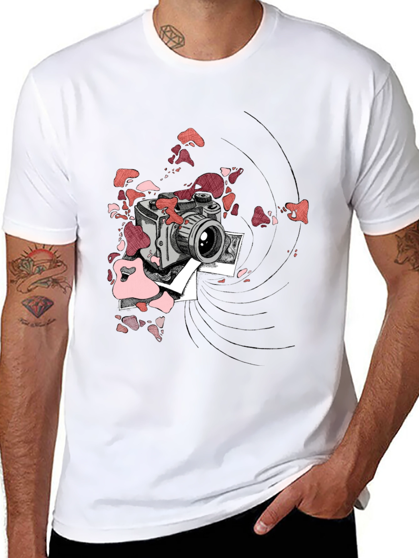Retro Camera Graphic Tee - Black Cotton T-Shirt