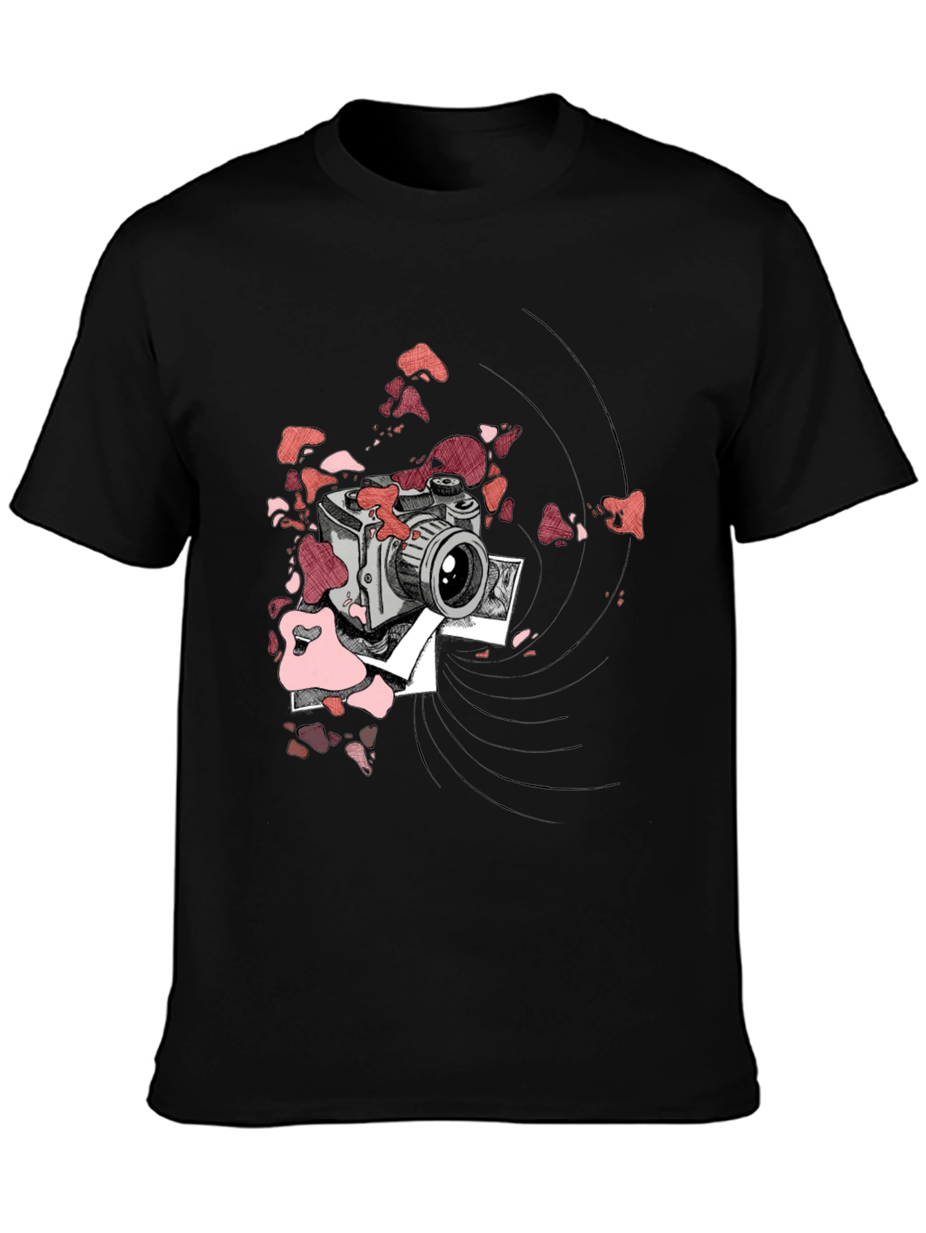 Retro Camera Graphic Tee - Black Cotton T-Shirt