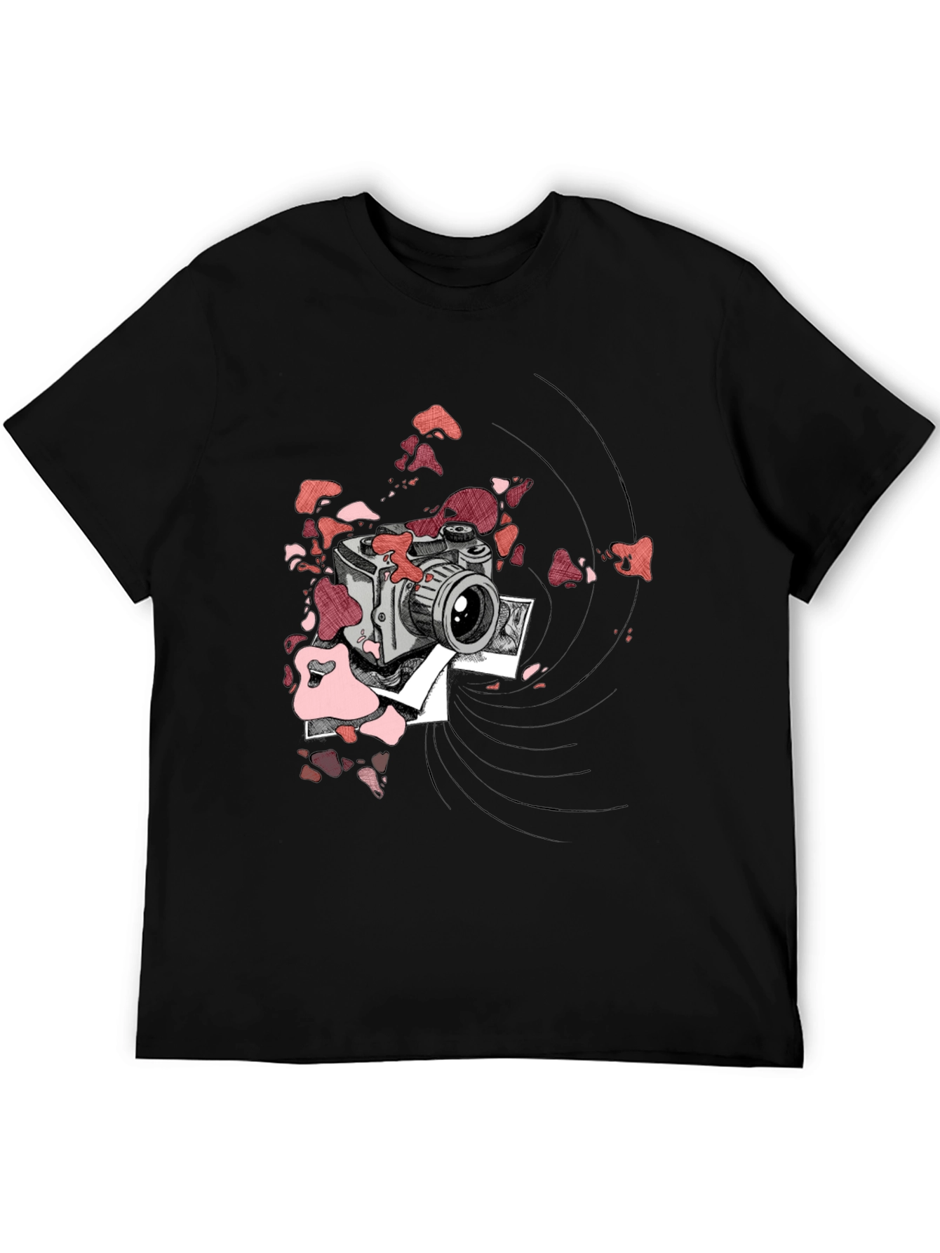 Retro Camera Graphic Tee - Black Cotton T-Shirt