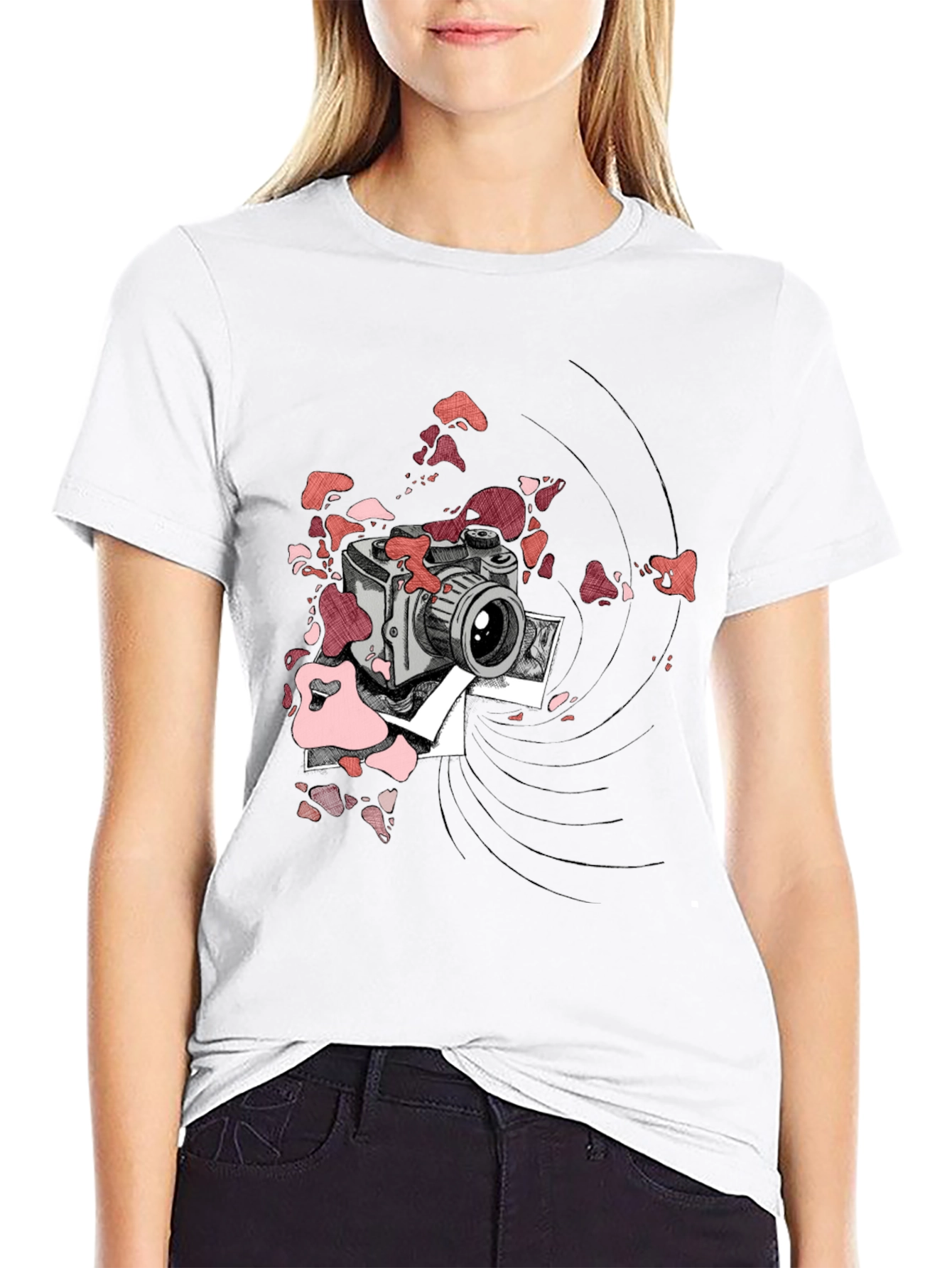 Retro Camera Graphic Tee - Black Cotton T-Shirt