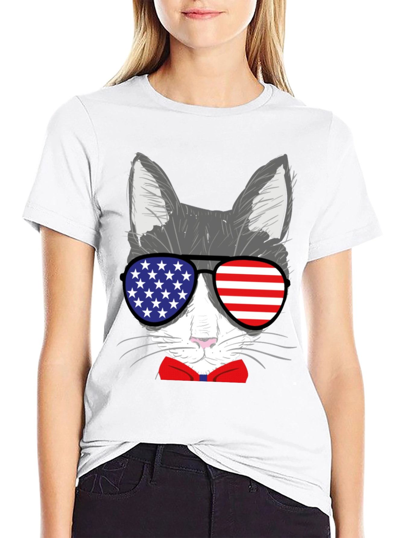 Patriotic Cat T-Shirt - USA Sunglasses
