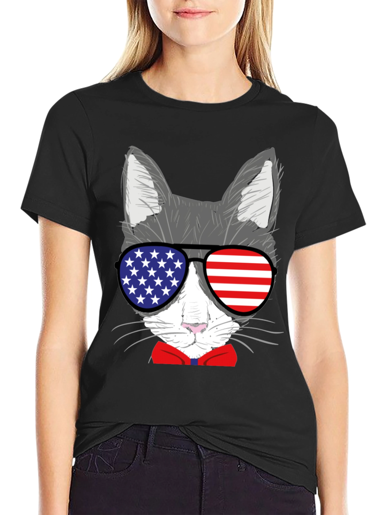 Patriotic Cat T-Shirt - USA Sunglasses