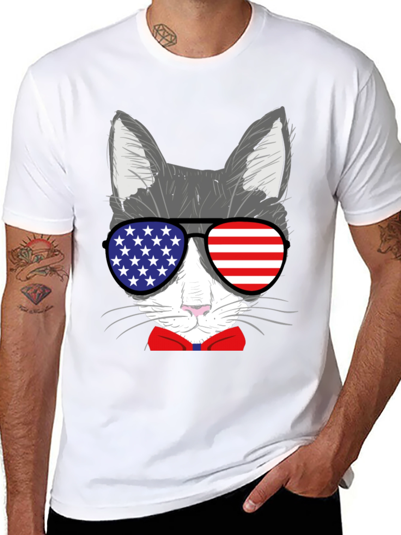 Patriotic Cat T-Shirt - USA Sunglasses