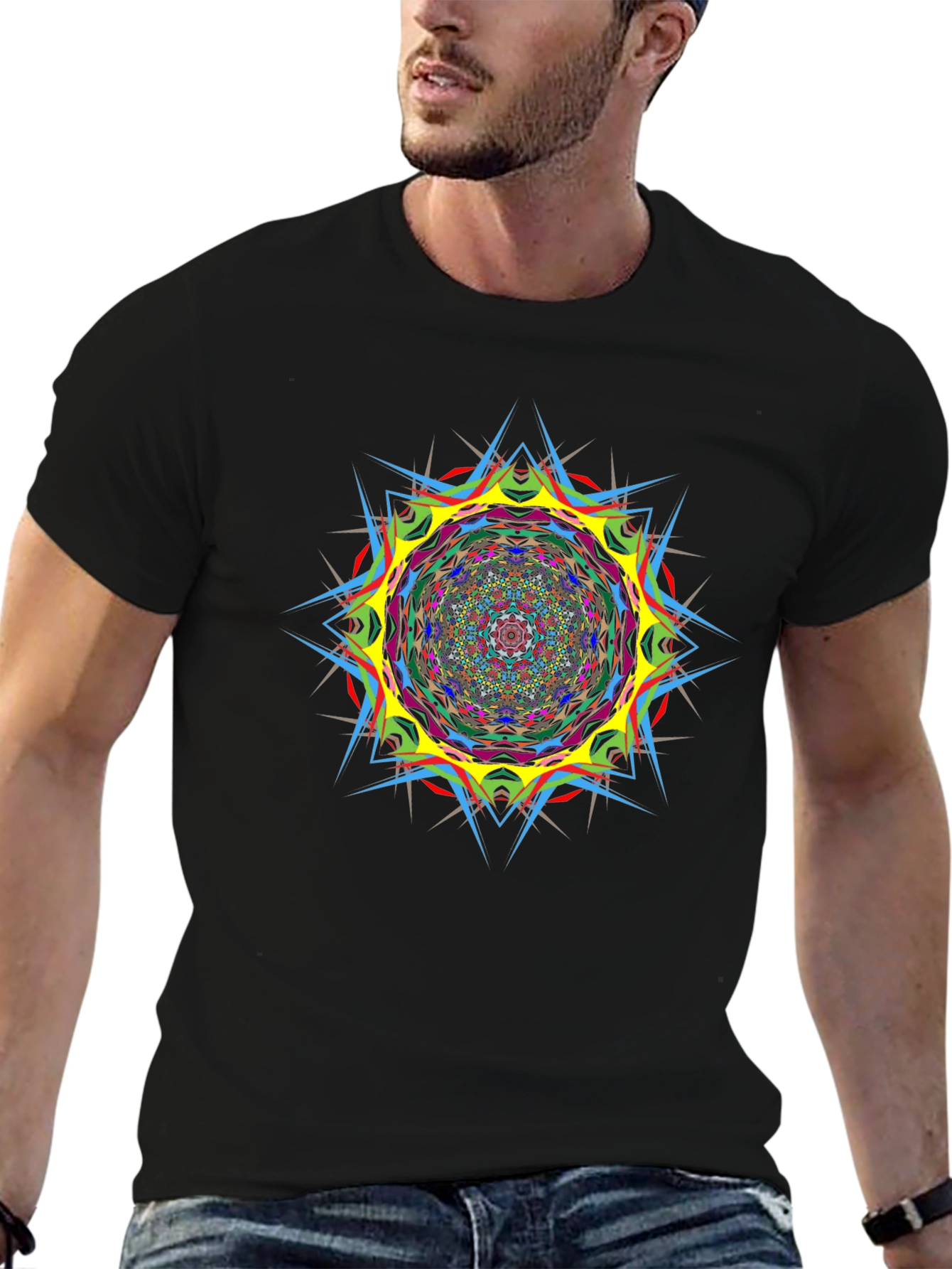 Psychedelic Mandala Graphic Black T-Shirt