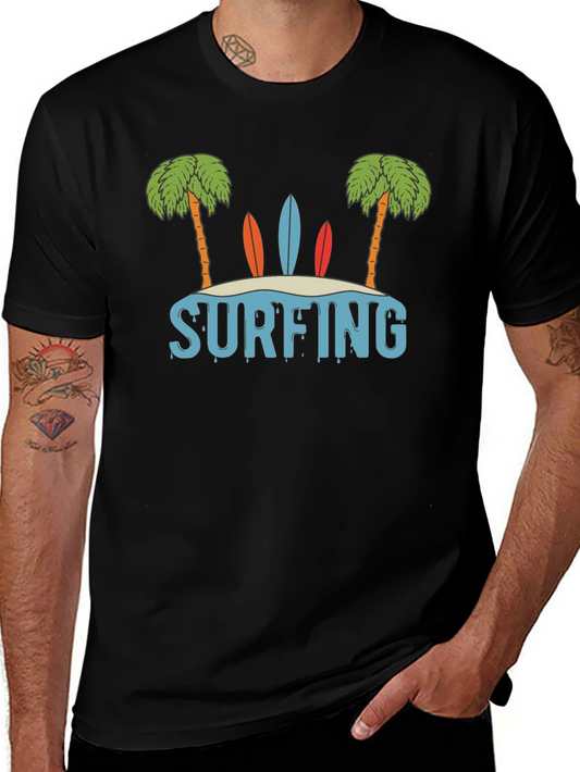 Surfing Beach Palm Tree Graphic T-Shirt