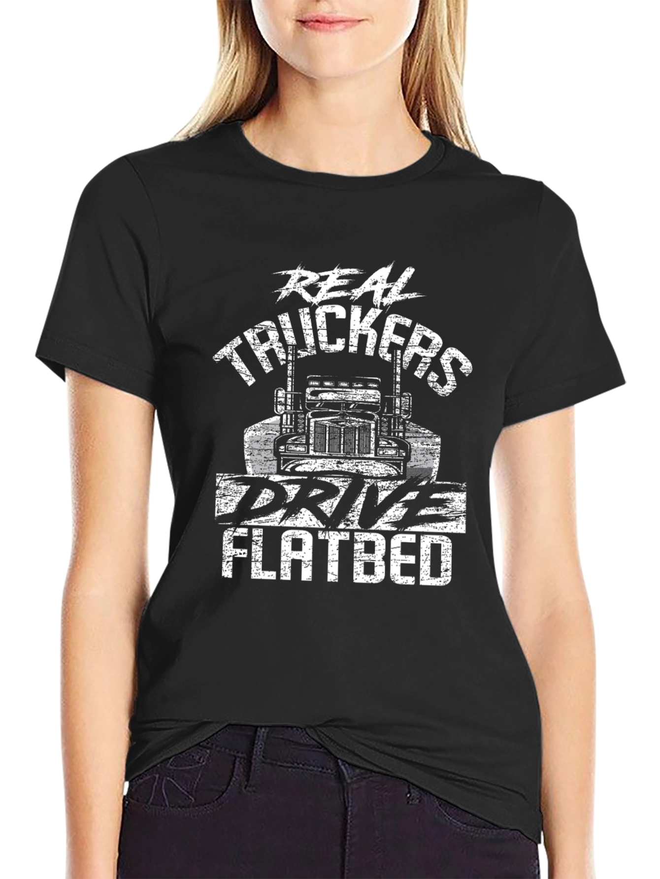 Real Truckers Drive Flatbed Black T-Shirt