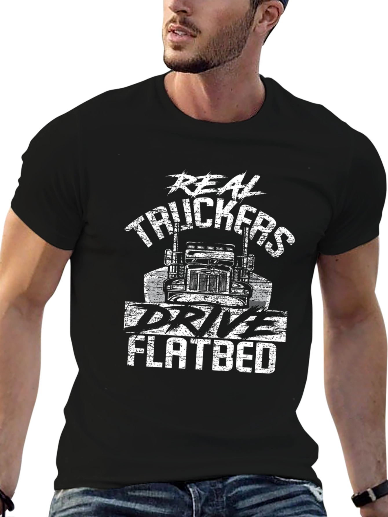 Real Truckers Drive Flatbed Black T-Shirt