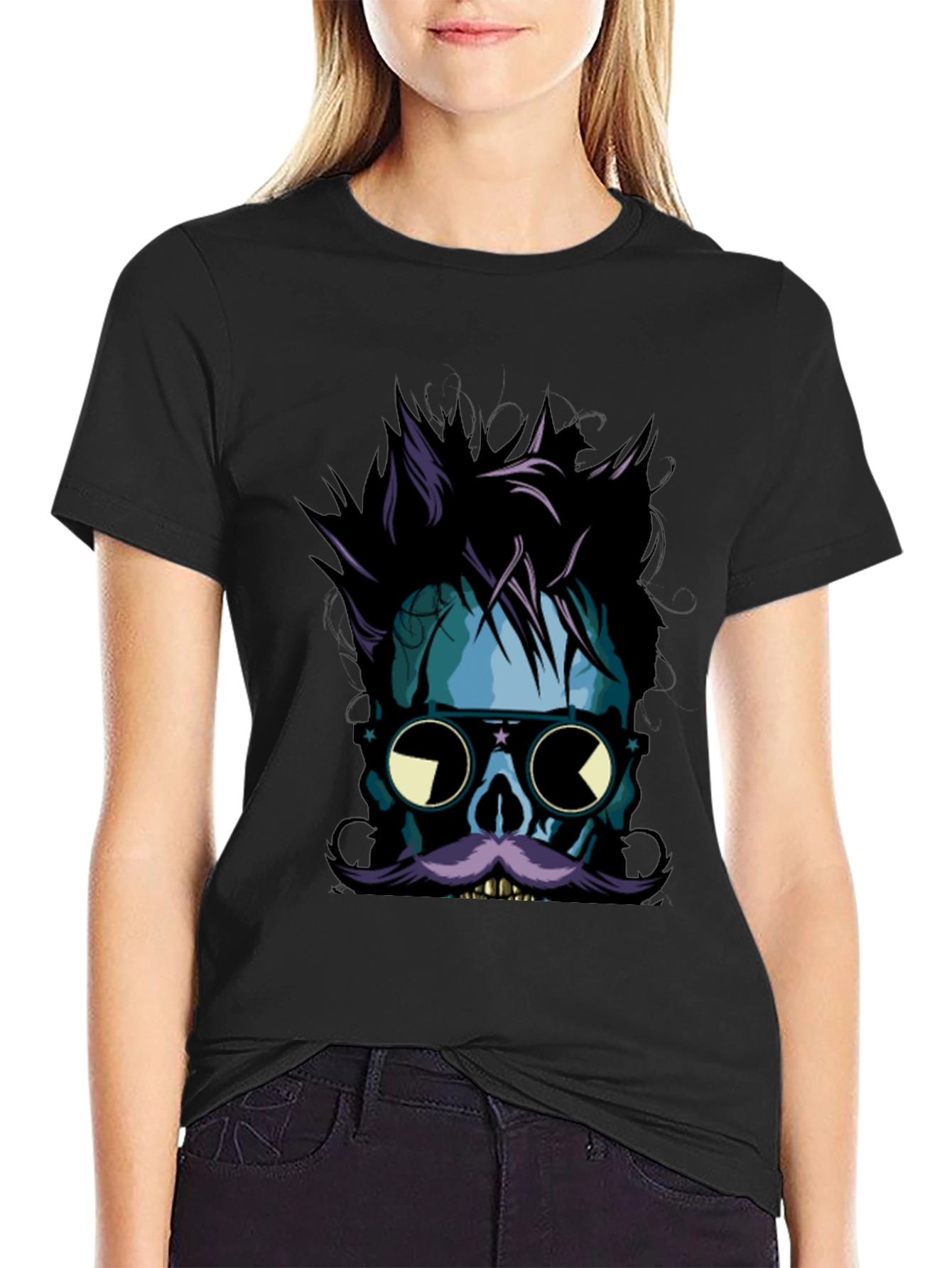 Skull with Mustache Graphic Tee
