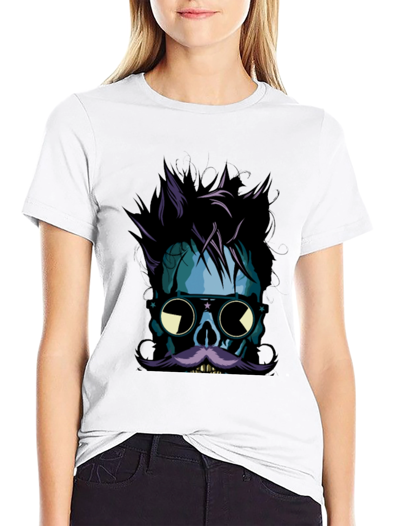 Skull with Mustache Graphic Tee