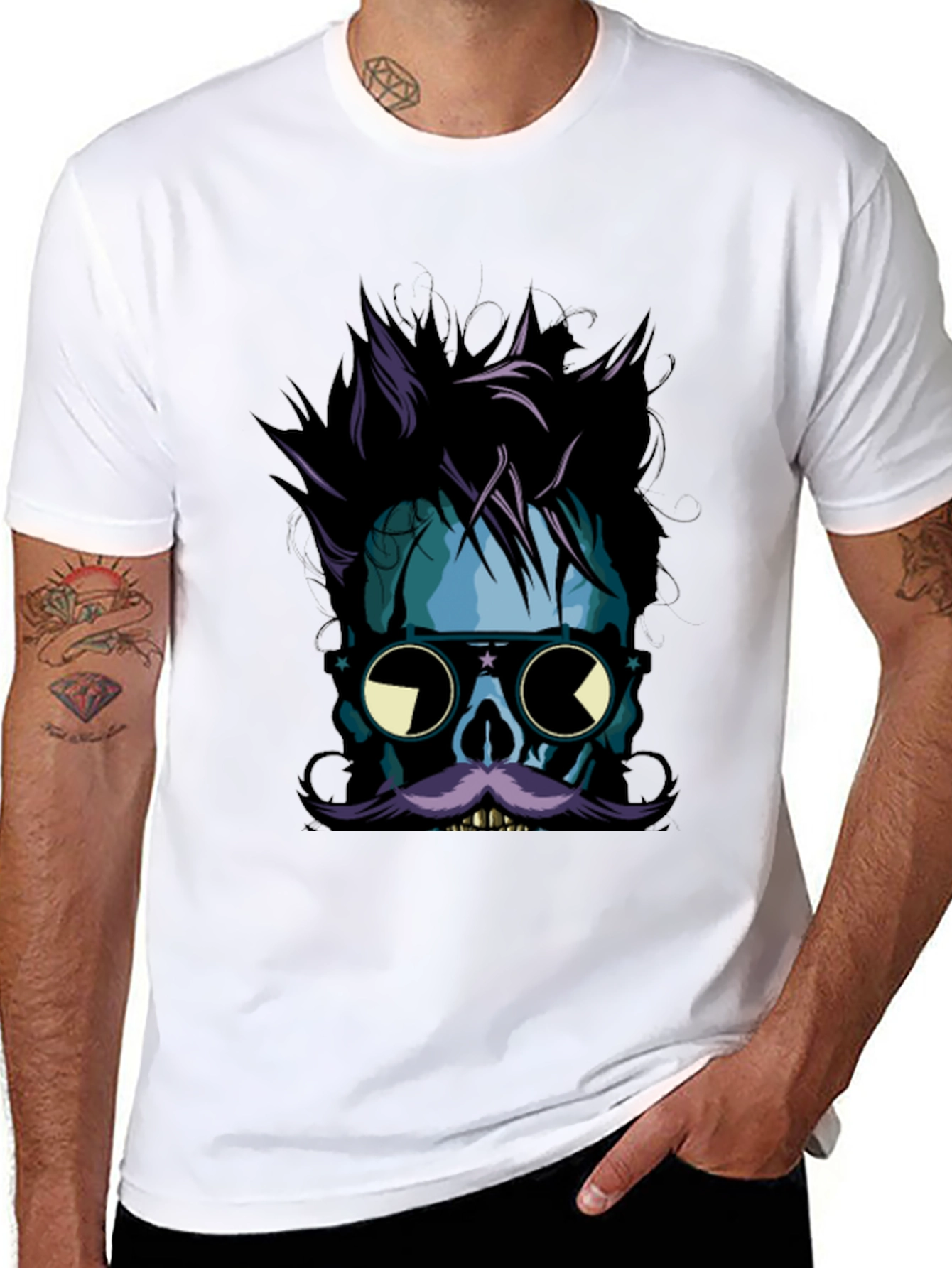 Skull with Mustache Graphic Tee
