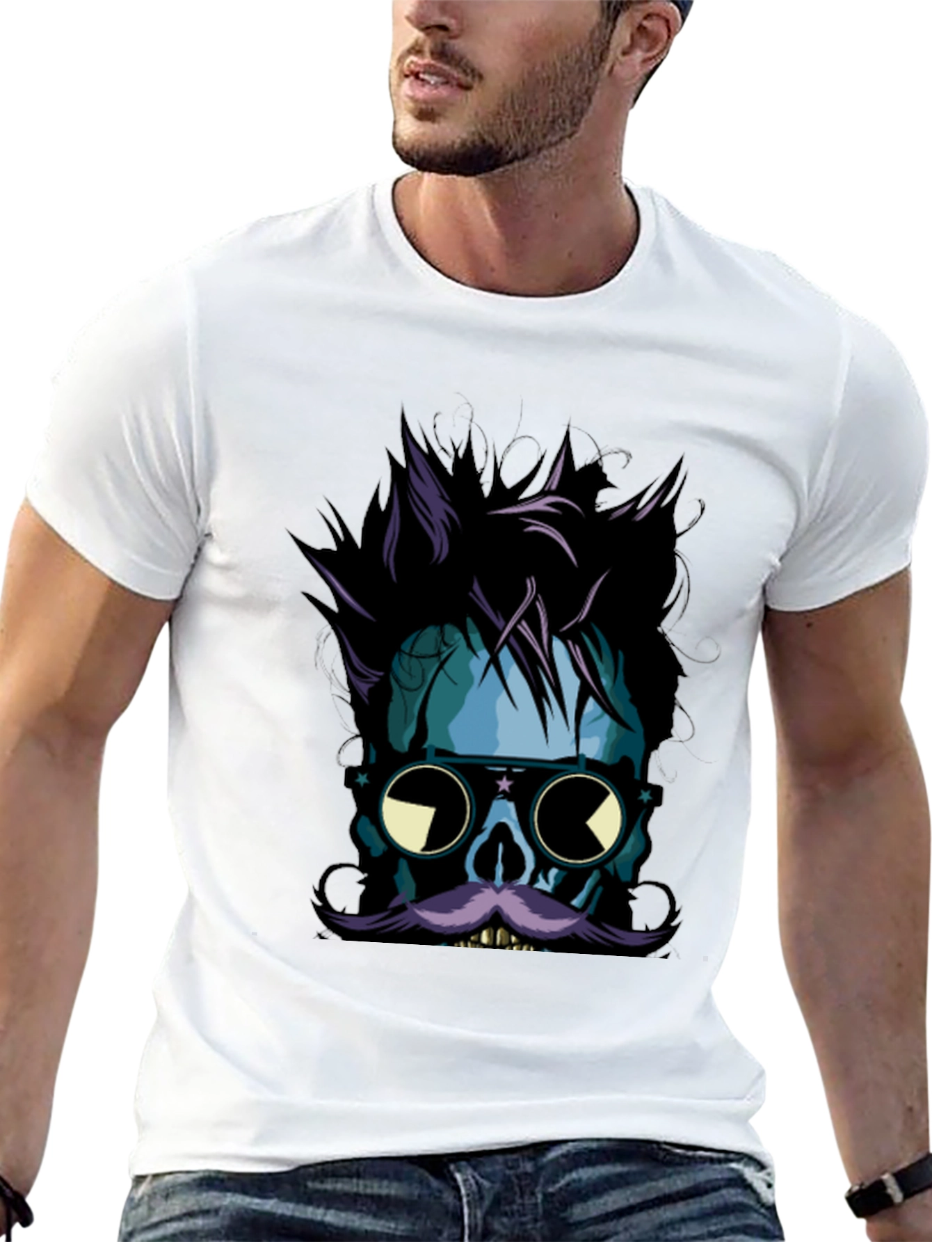 Skull with Mustache Graphic Tee