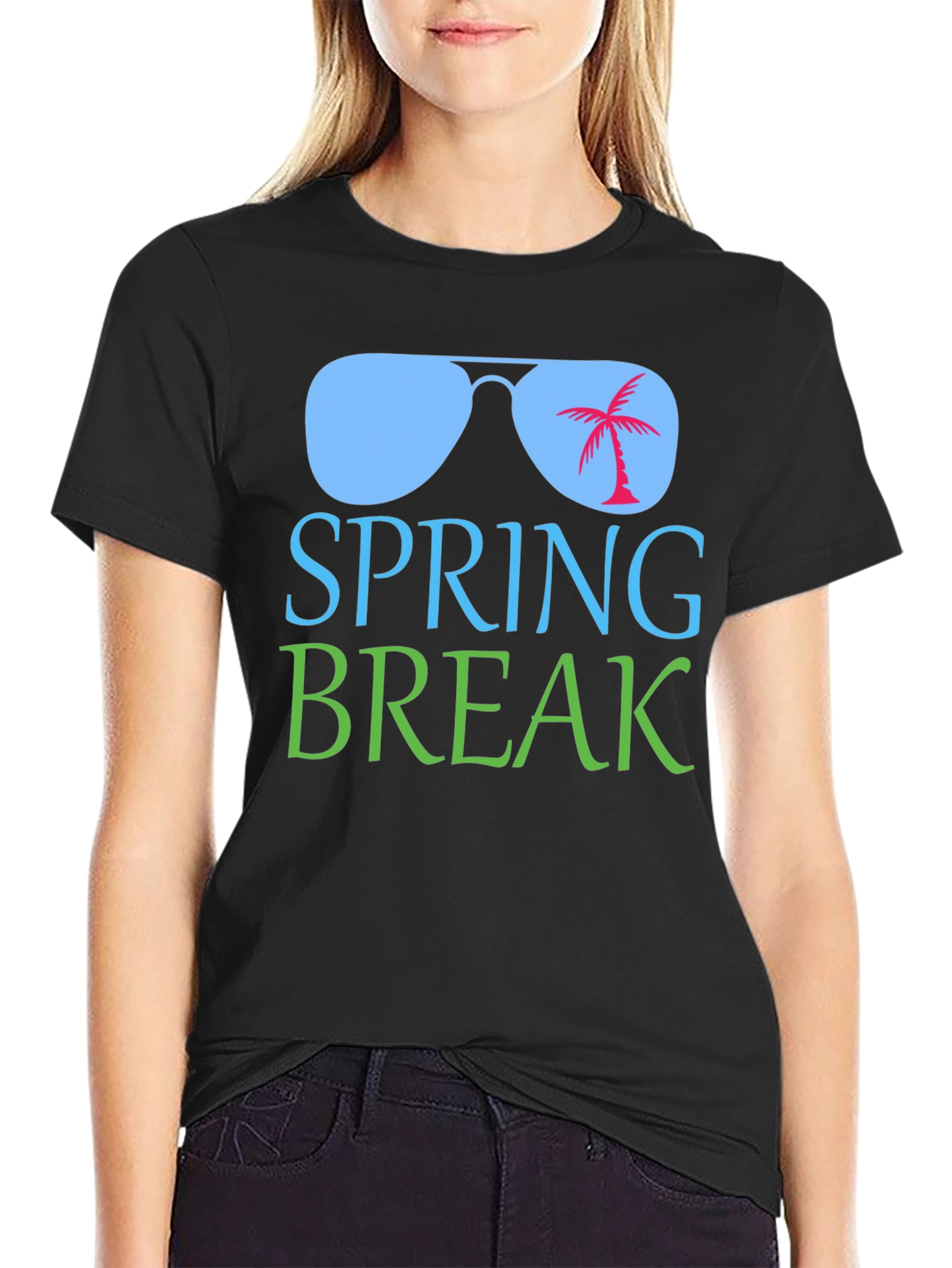Spring Break Palm Tree Sunglasses Graphic T-Shirt
