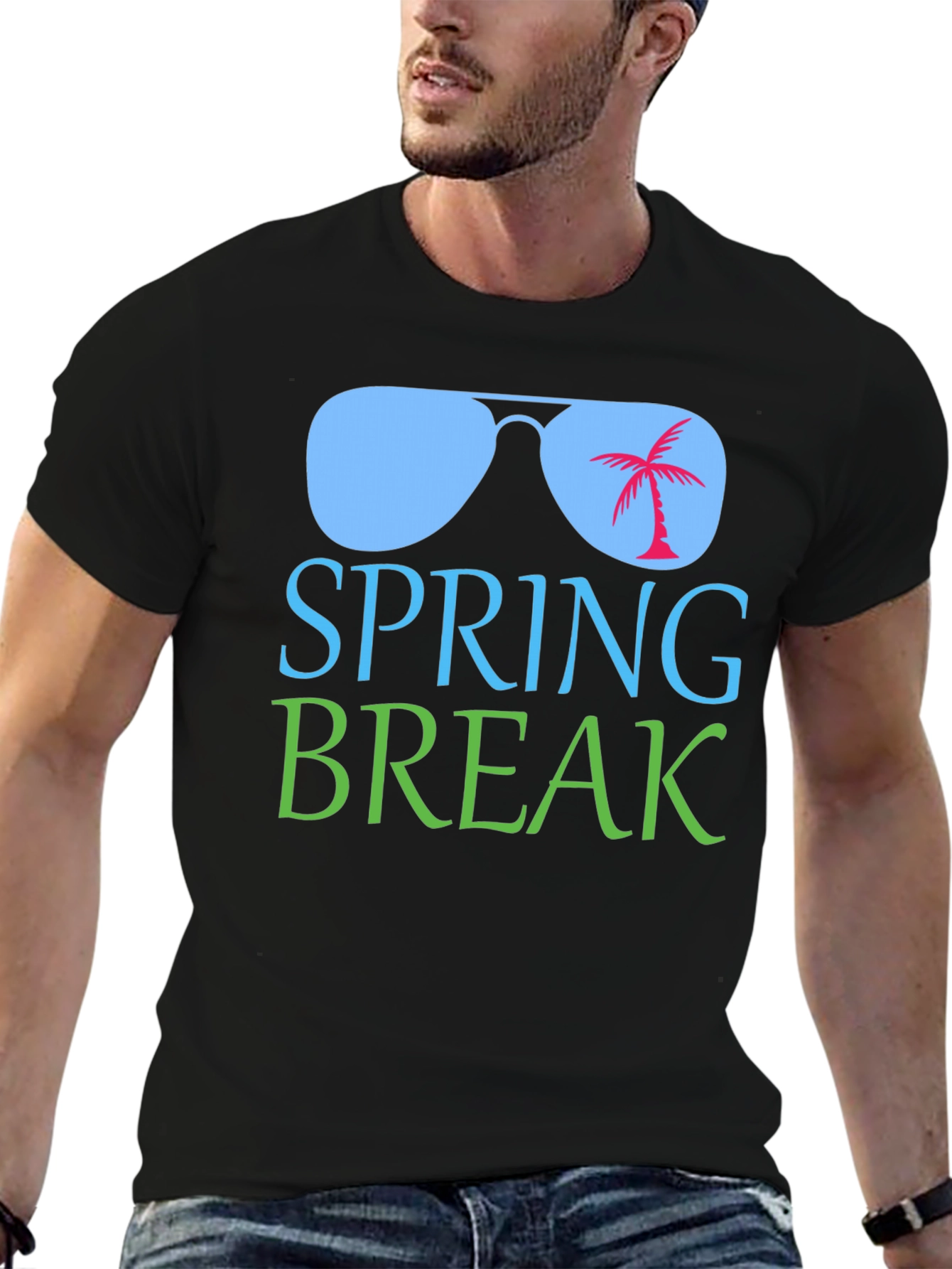 Spring Break Palm Tree Sunglasses Graphic T-Shirt