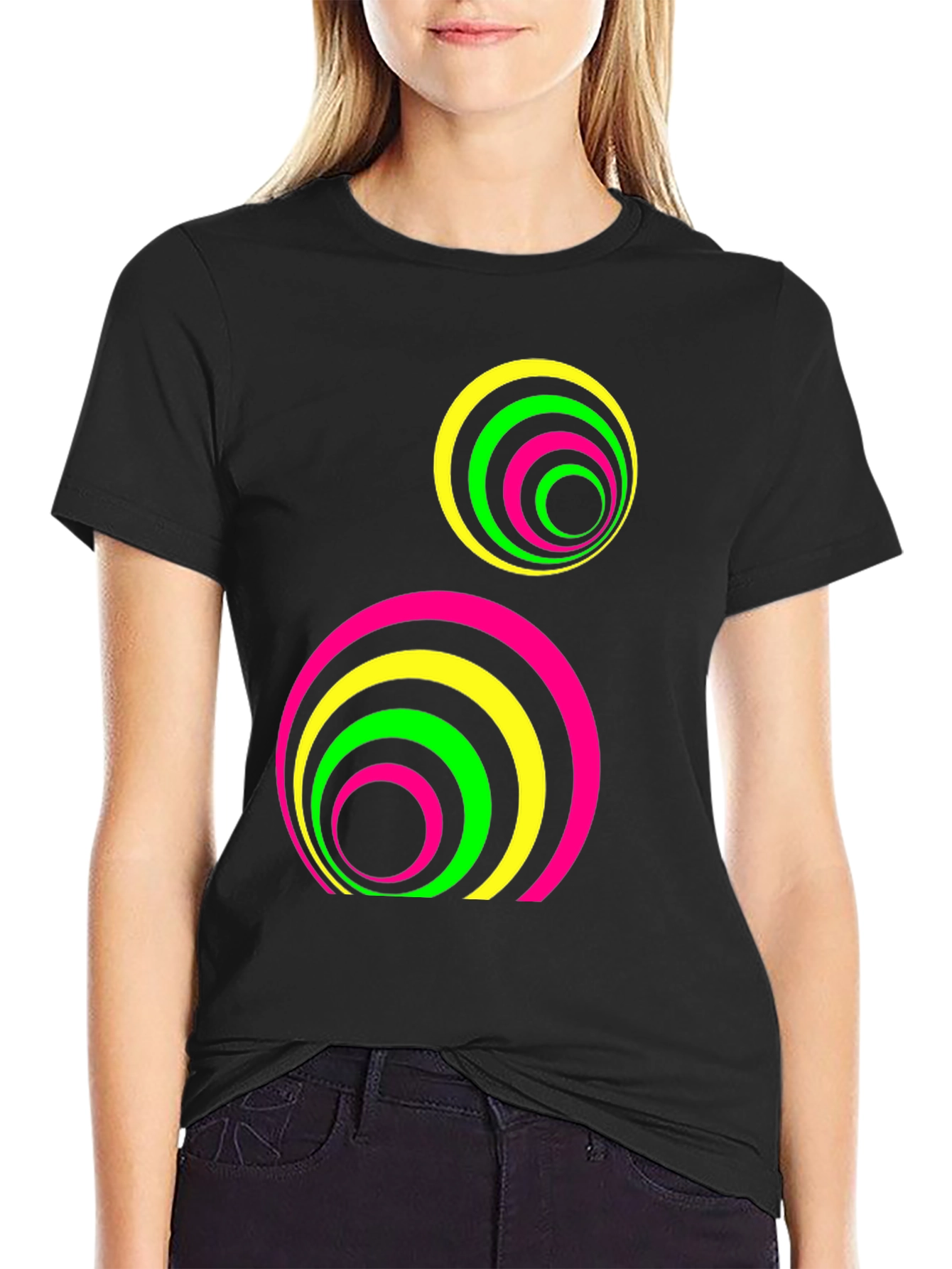 Retro Neon Circle Graphic Tee - Black