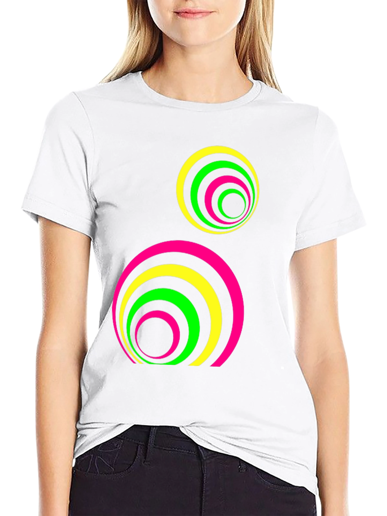 Retro Neon Circle Graphic Tee - Black
