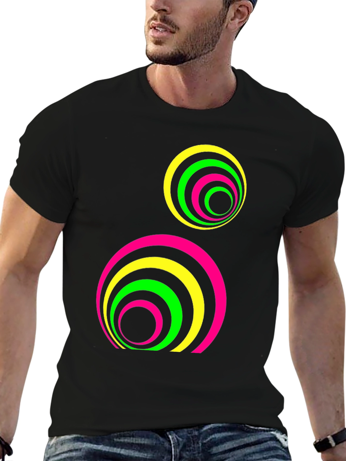 Retro Neon Circle Graphic Tee - Black