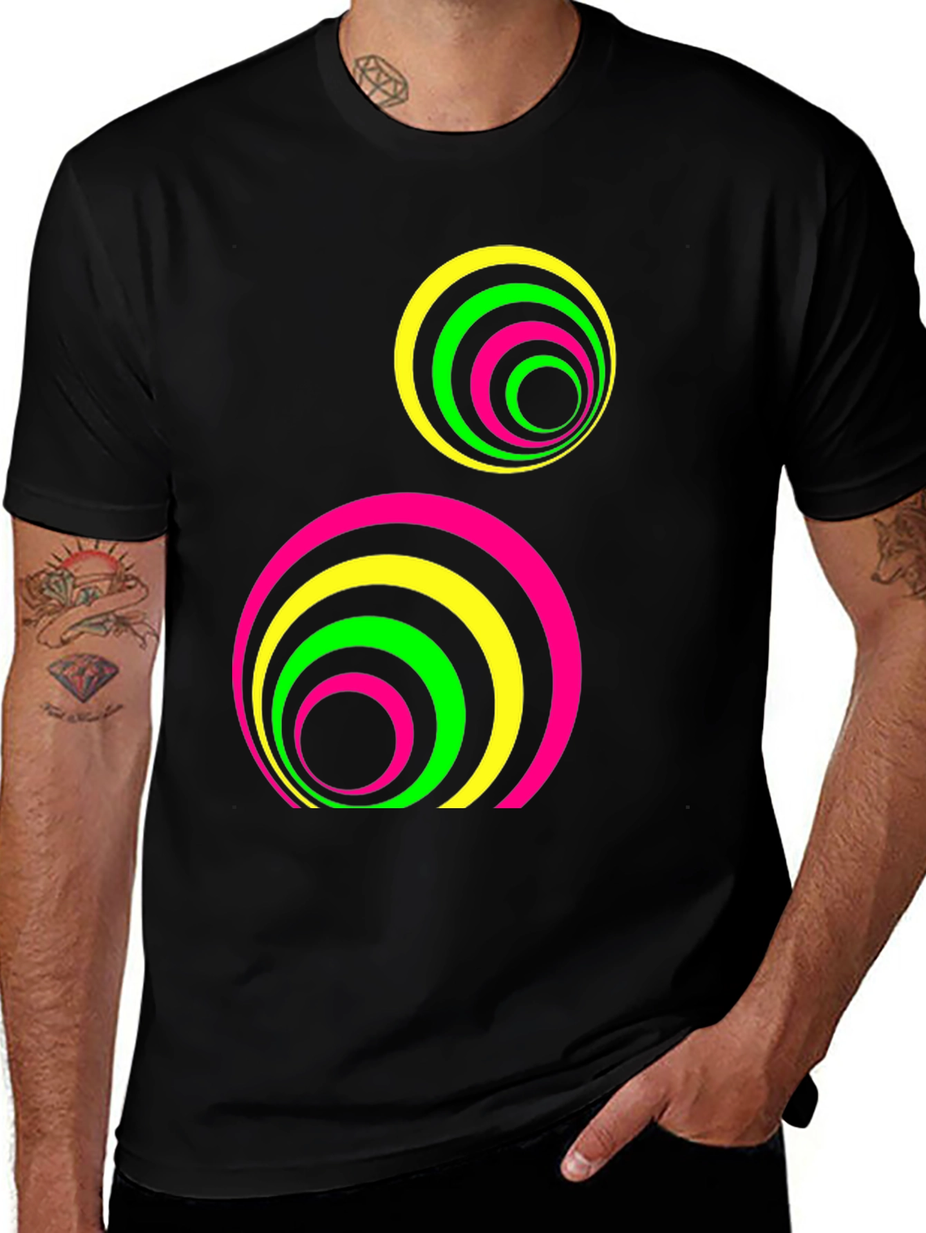Retro Neon Circle Graphic Tee - Black