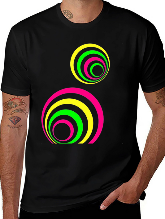 Retro Neon Circle Graphic Tee - Black