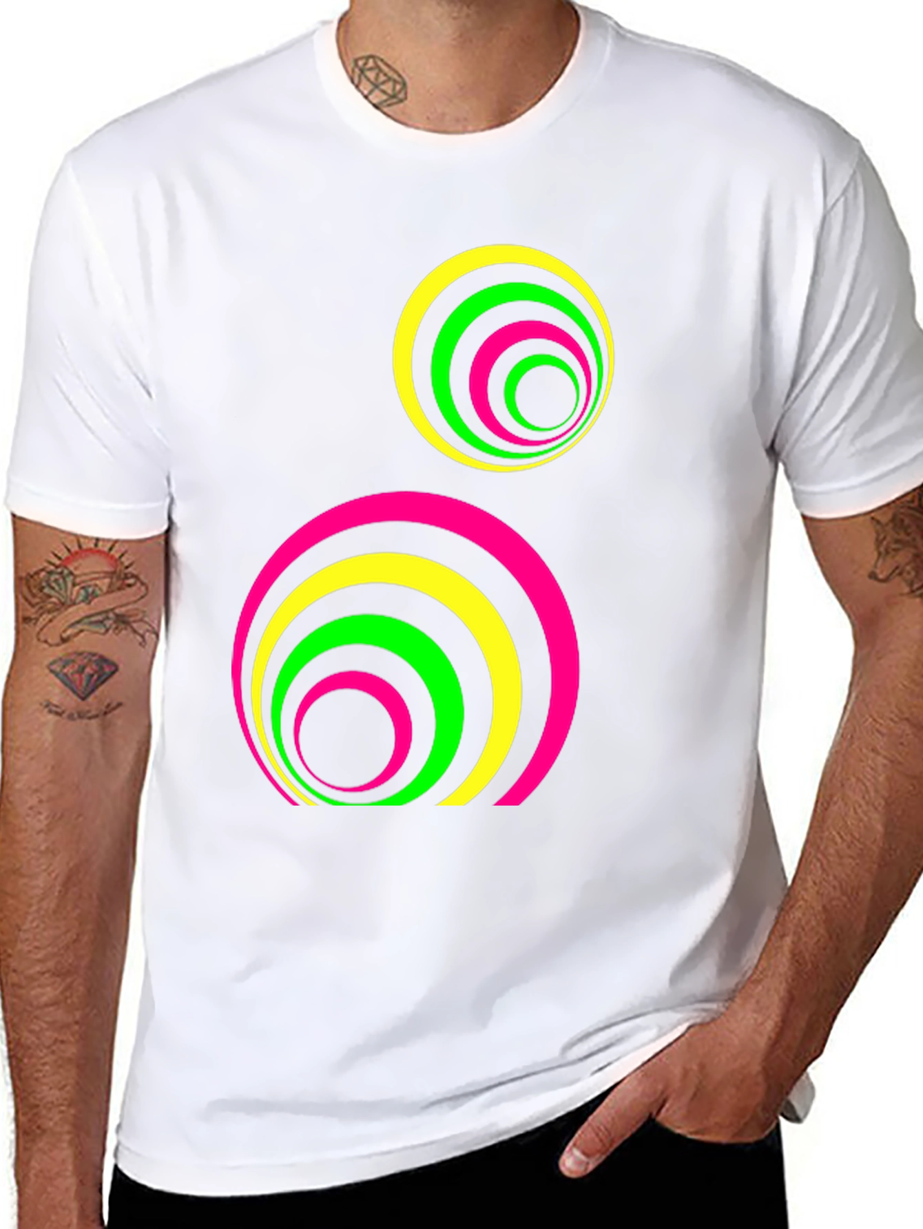 Retro Neon Circle Graphic Tee - Black