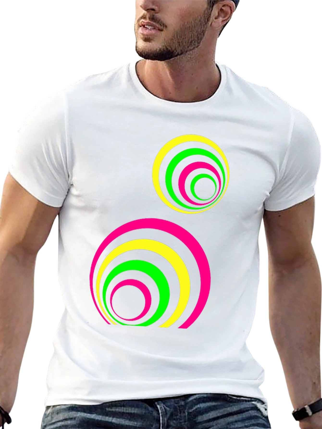 Retro Neon Circle Graphic Tee - Black