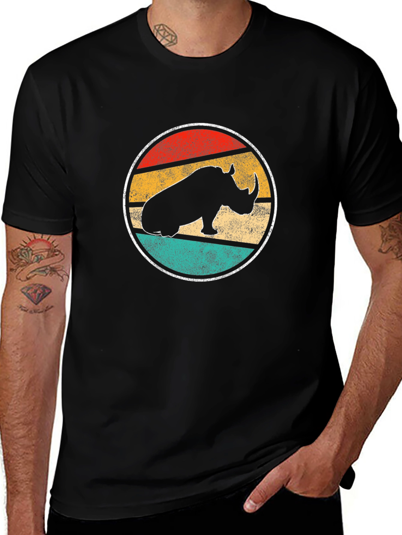 Retro Rhino Graphic Tee - Unisex Black T-Shirt