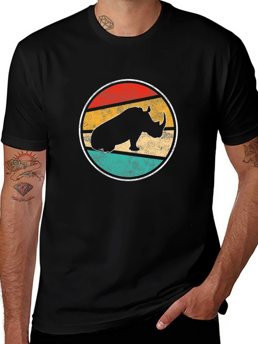 Retro Rhino Graphic Tee - Unisex Black T-Shirt