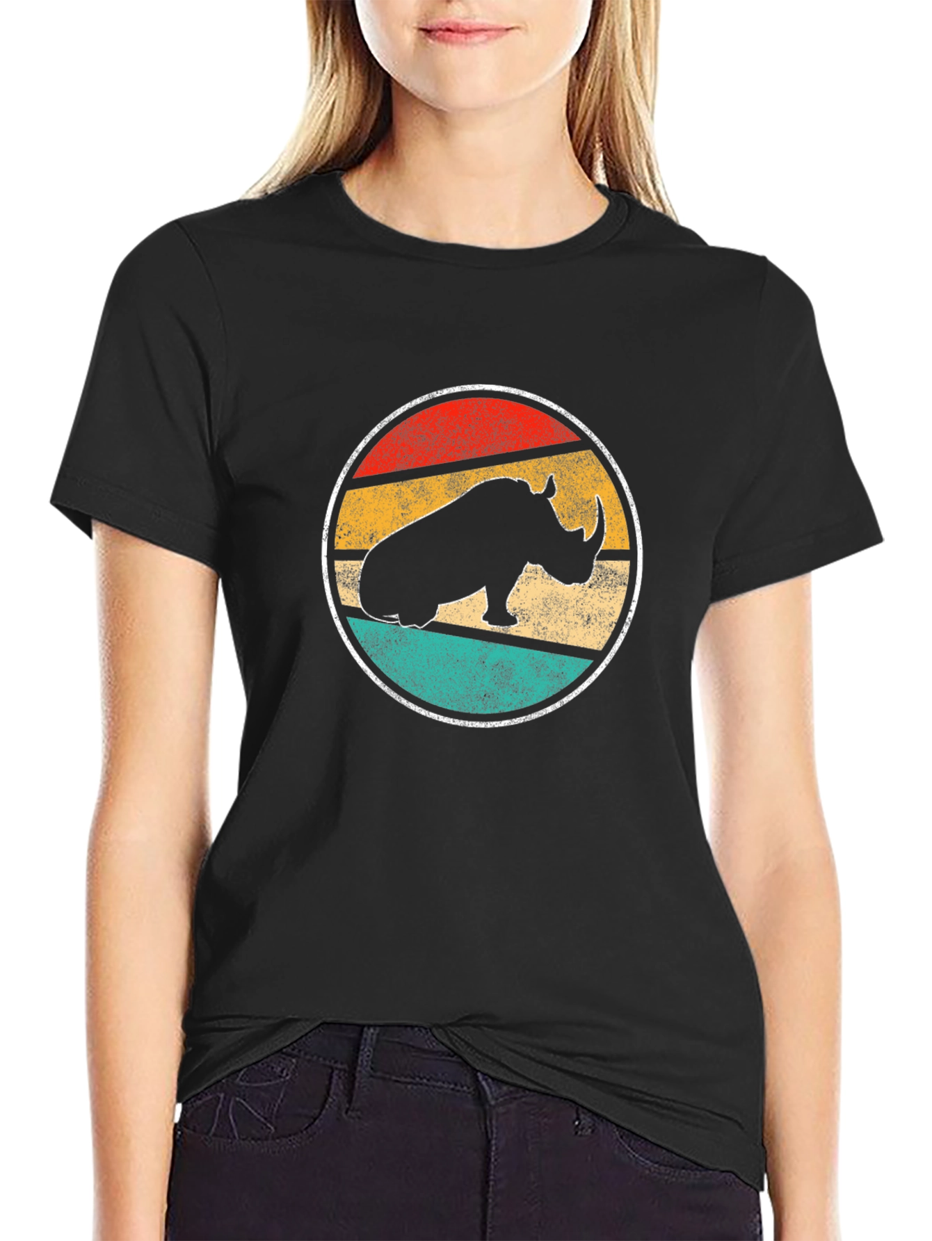 Retro Rhino Graphic Tee - Unisex Black T-Shirt