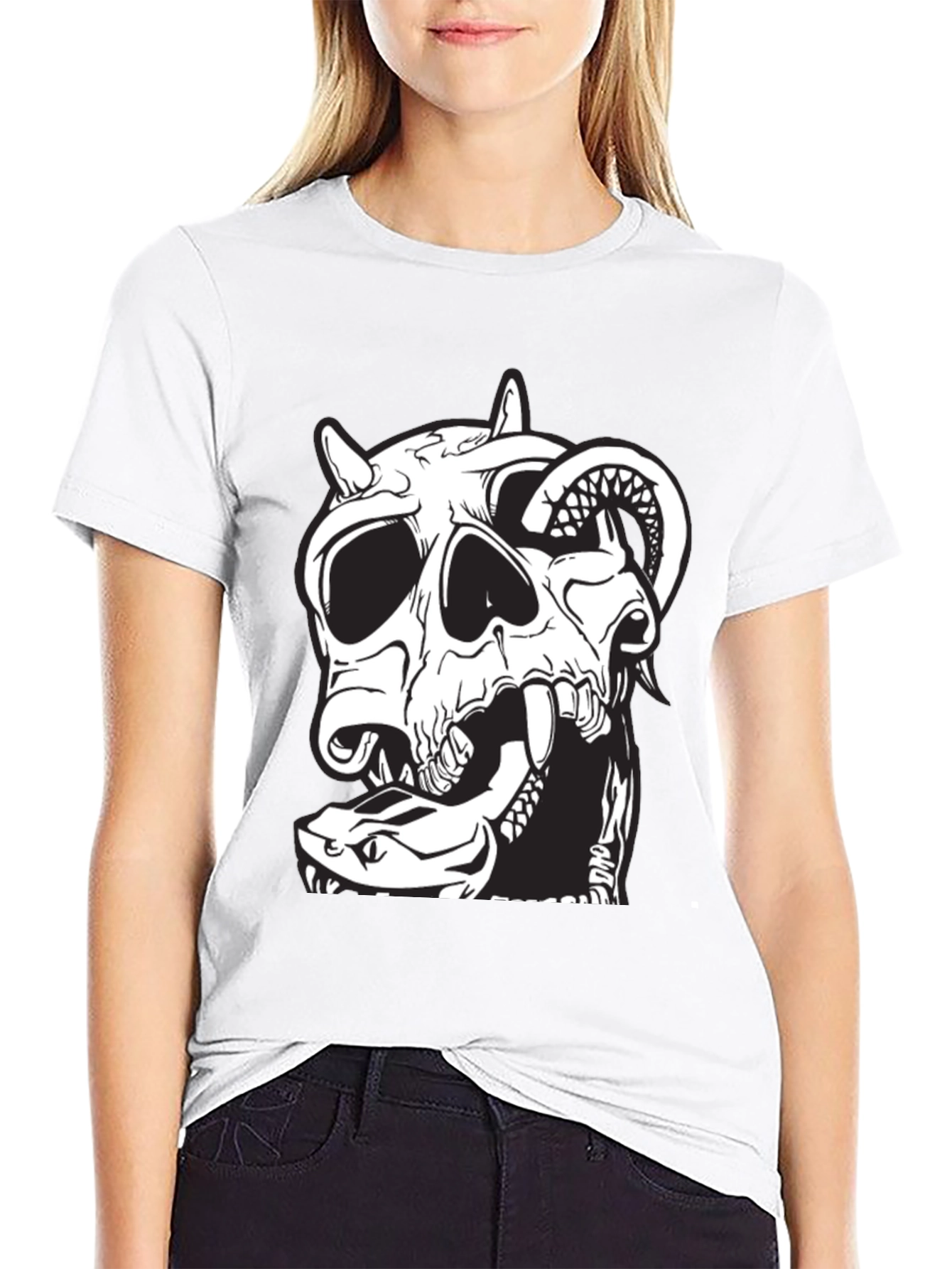 Skull & Snake Graphic Tee - Black Cotton