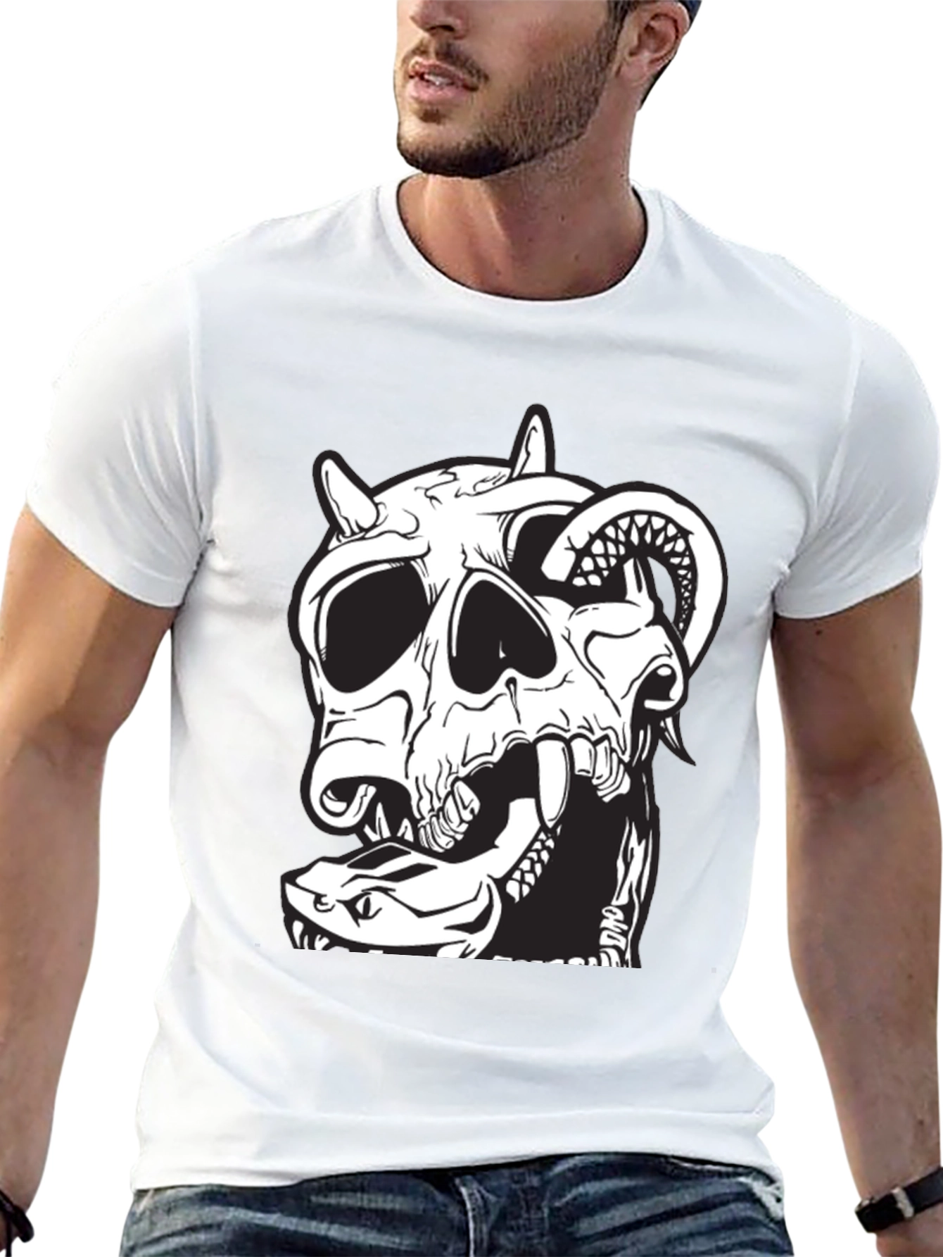 Skull & Snake Graphic Tee - Black Cotton