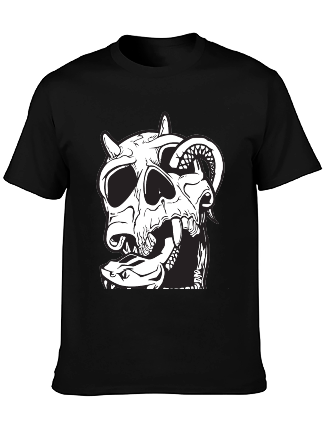Skull & Snake Graphic Tee - Black Cotton