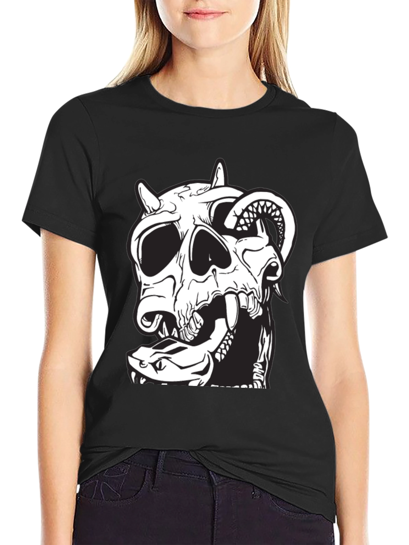 Skull & Snake Graphic Tee - Black Cotton