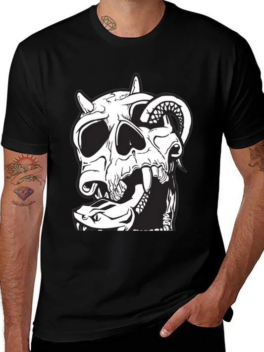 Skull & Snake Graphic Tee - Black Cotton
